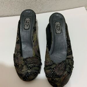 Salpy Black Lace Design Leather Handcrafted Shoes Slides Mules Size 7 1/2